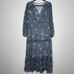 Marie Oliver Women’s Sadie Silk Maxi Dress Periwinkle Peonies Size Medium NWT